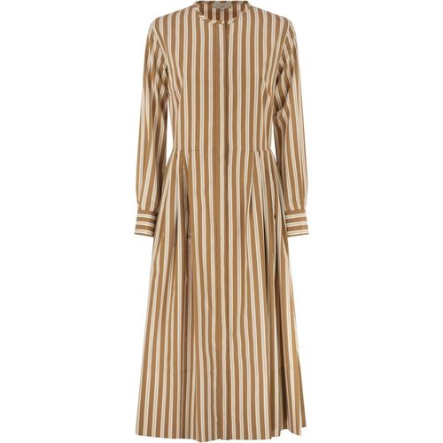 Antonelli Firenze Striped Cotton Midi Dress With Tailored Pleat