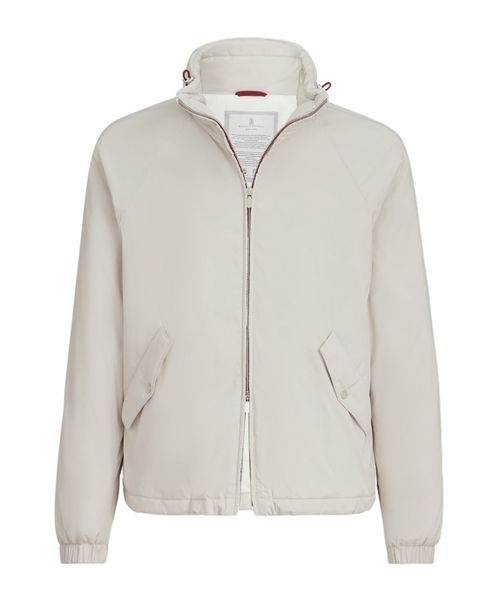 Lightweight nylon outerwear jacket with packable hood