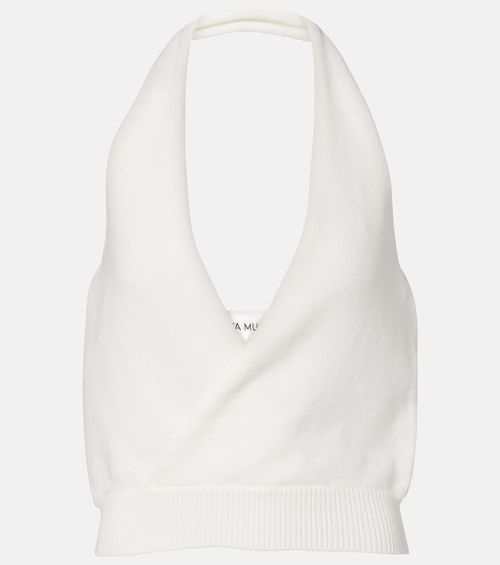Halterneck cotton-blend top