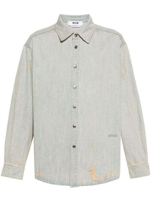 Distressed-finish denim shirt - Blue