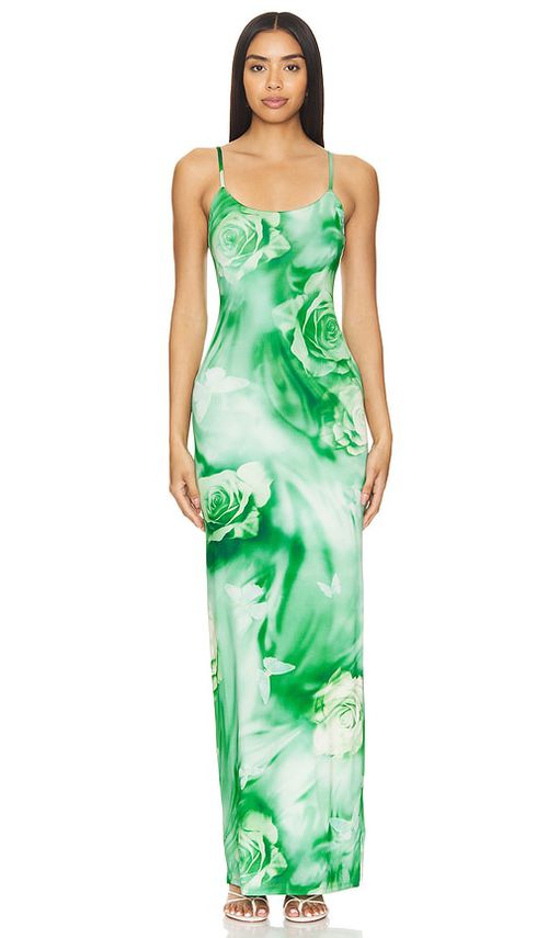 Lovers and Friends Zura Maxi Dress in Green Rose Swirl. S also in