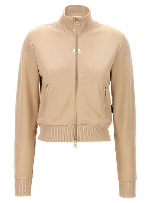 Beige Solid Mock Collar Sweatshirt