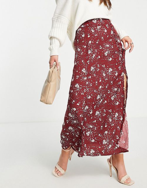 Button down sammy midi skirt in vintage floral-Red