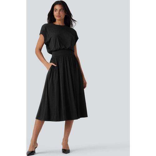 Halara Tummy Control Batwing Sleeve Flowy Midi Work Dress with Pockets - Black
