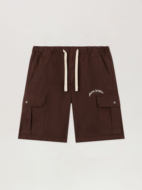 Curved Logo Loose Cargo Shorts Man  Brown Off White