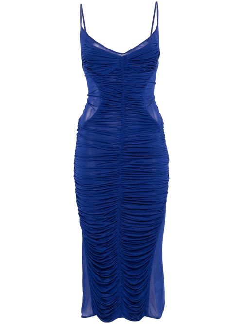 Ruched sheer midi dress - Blue