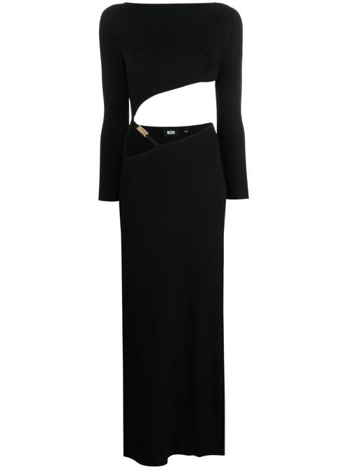 Asymmetric ribbed-knit dress - Black