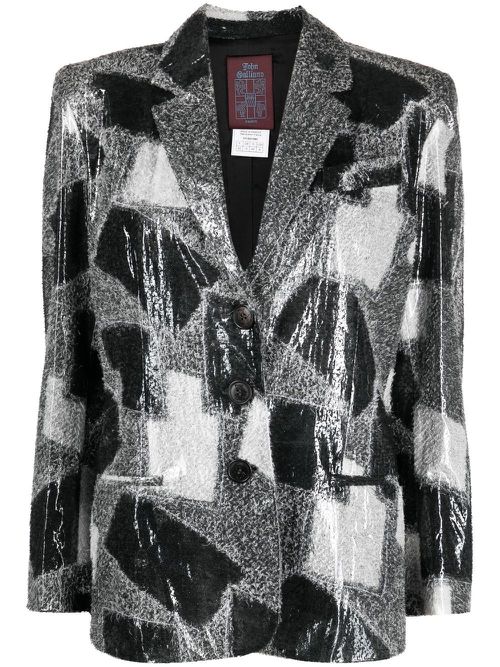 1990s patchwork-pattern single-breasted jacket - Black