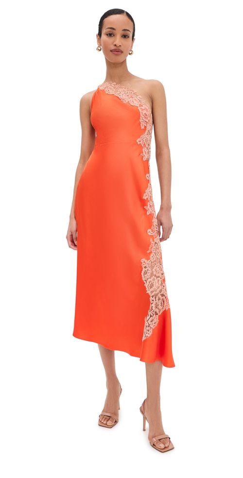 A. L.C. Lou One Shoulder Dress Vivid Orange/Pale Blush