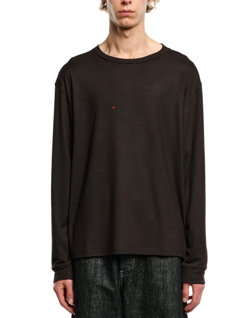 Crew-Neck Cotton Long Sleeve T-Shirt — Brown