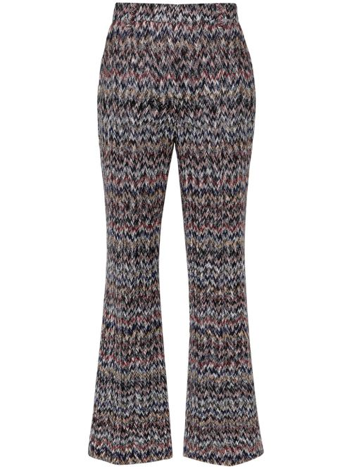 Zigzag-woven lamé cropped trousers - Blue