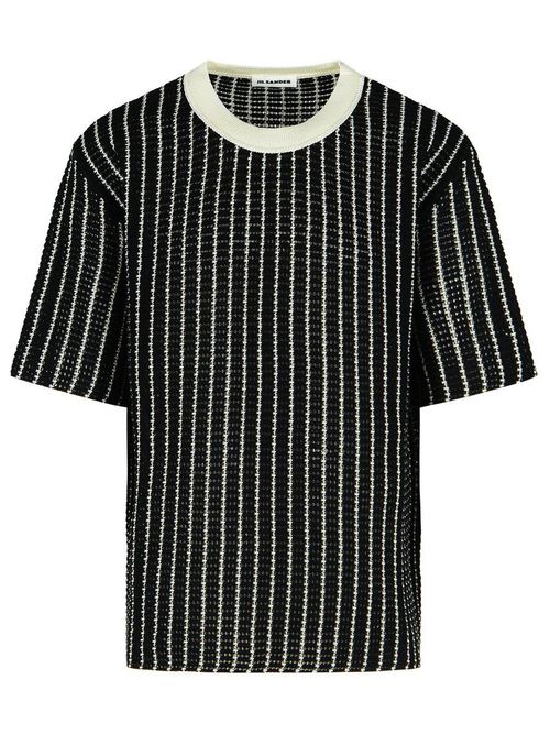 'Crochet' Black Cotton T-Shirt