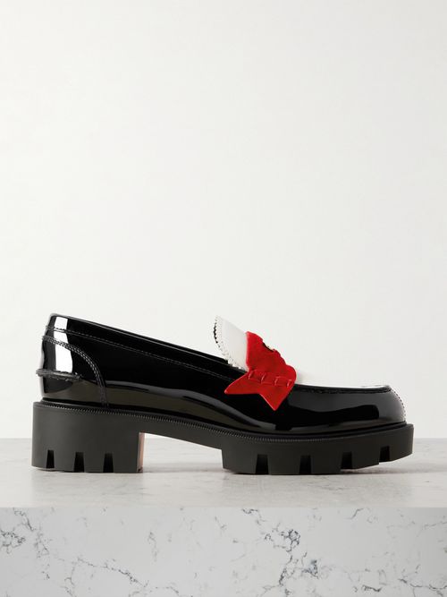 Penny Velour-trimmed Leather Loafers - Black