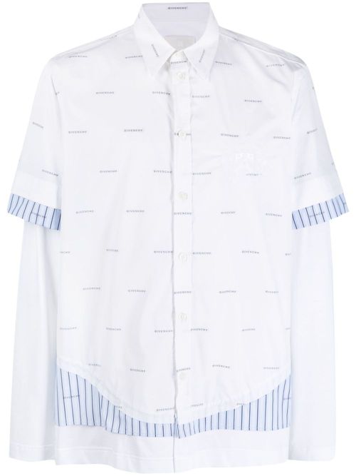 Logo-print layered cotton shirt - White