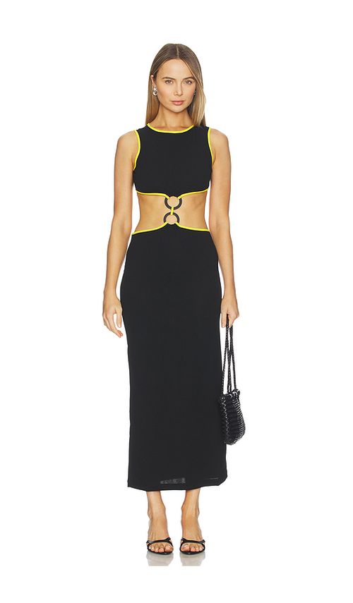 Saudade Glowi Dress in Black,Yellow. L. Also in M, S