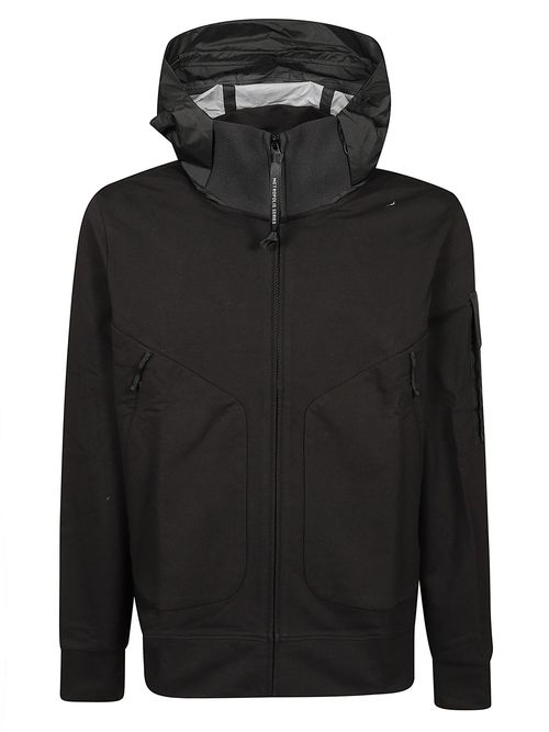 C. p. Company Zip Fastening Hooded Sweatshirt with Logo Patch and Front Pockets