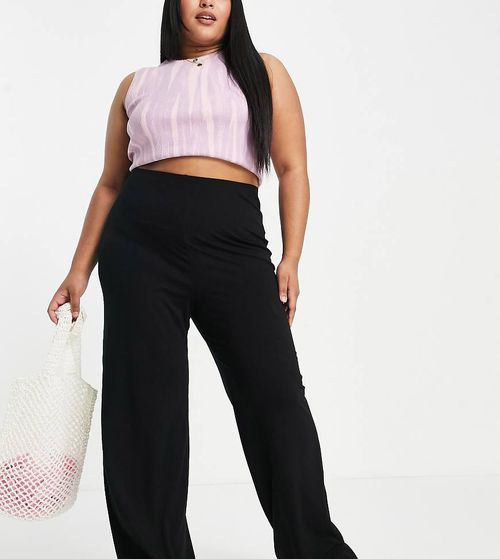 ASOS DESIGN Curve basic wide leg jersey pant in black