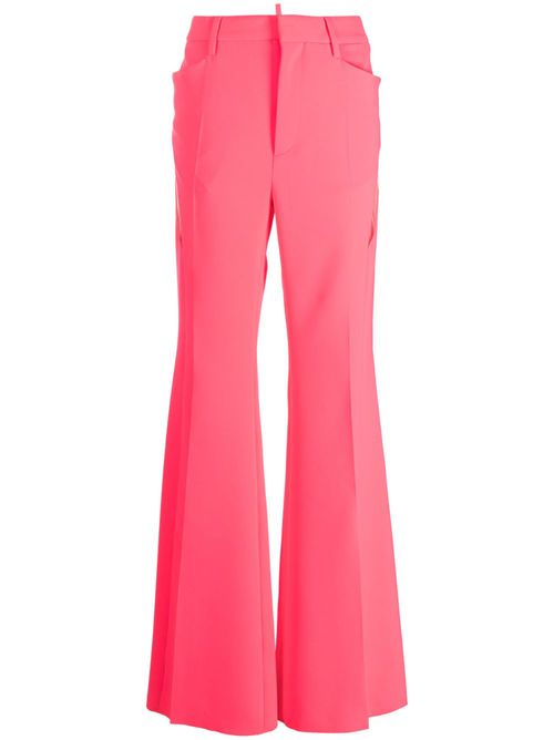 Cut-out mesh detail flared trousers - Pink