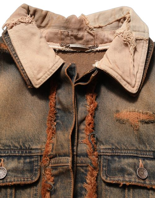 Raw Cut Panelled Denim Jacket — Multicolor
