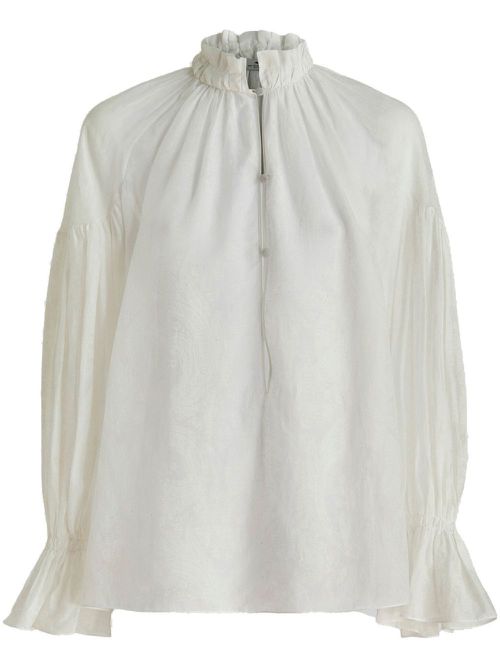 High-neck long-sleeve blouse - White