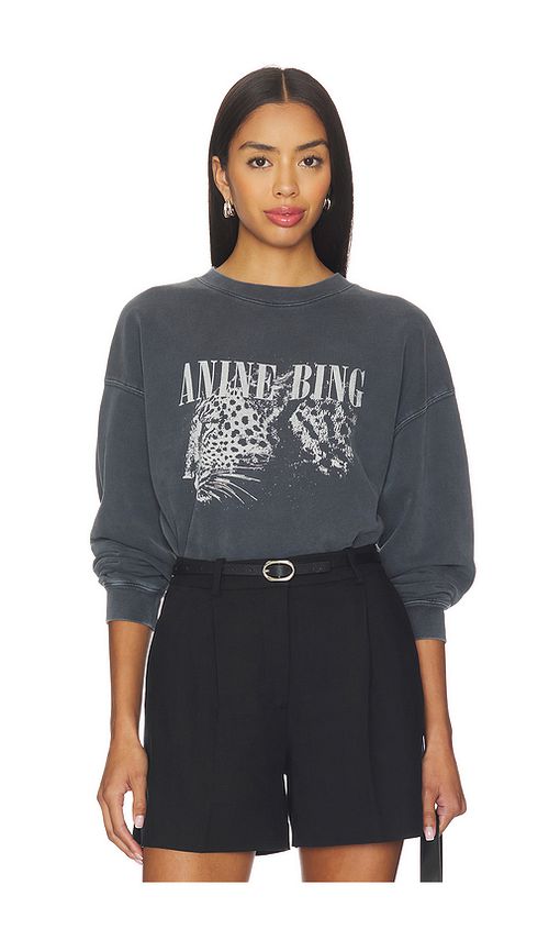 ANINE BING Spencer Leopard Sweatshirt in Charcoal. S. Also in