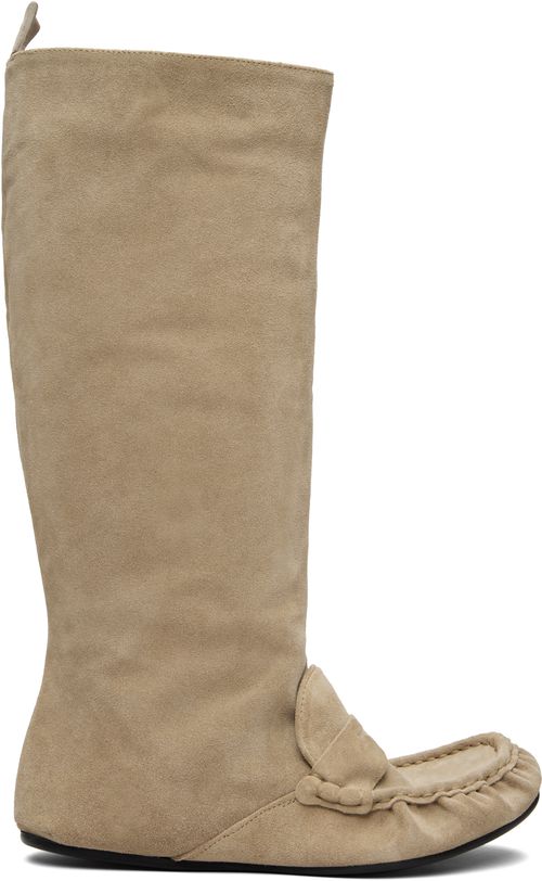 Beige Slouch Saddle Tall Boots