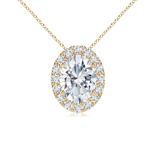 Angara 1.0 Carat Prong-Set Oval Lab-Gown Diamond Halo Pendant in 18K Yellow Gold