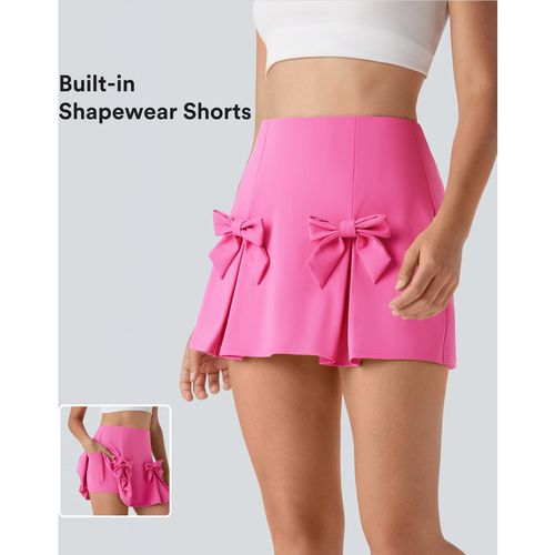 Halara Softlyzero™ QuickDry High Waisted Tummy Control Removable Bow Casual Skirt with Built-in Shapewear Shorts - Gorgeous Powder Pink - XLregular