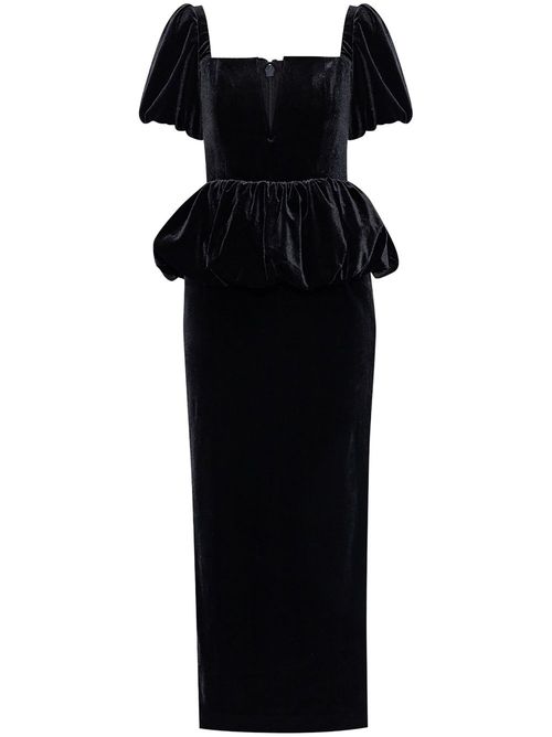 black velvet peplum dress Black Velvet Peplum Midi Dress
