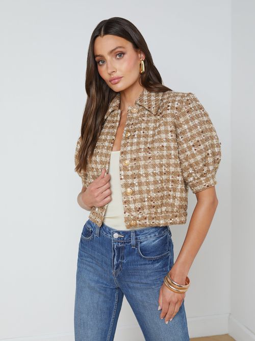 Cove Cropped Tweed Jacket In Dark Cappuccino/Gold
