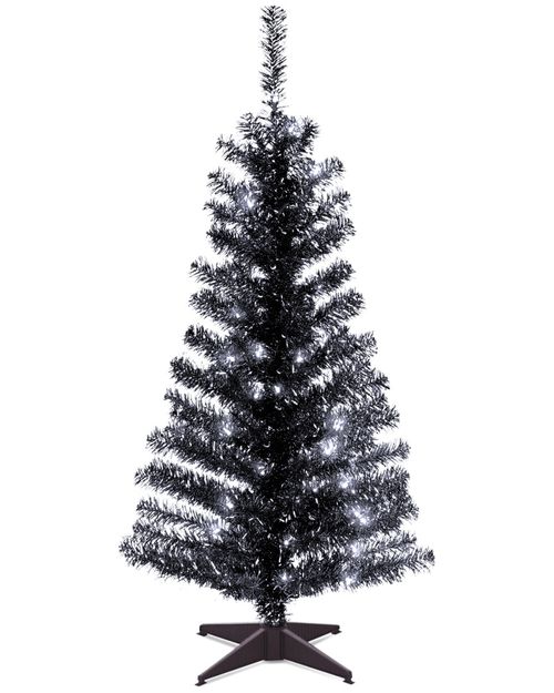 4ft Black Tinsel Tree with Plastic Stand & 70 Clear Lights