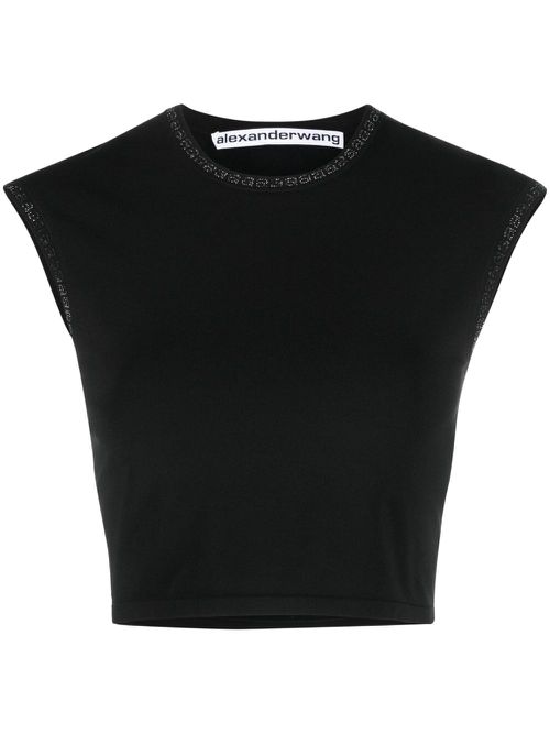 Crystal-embellished logo crop top - Black