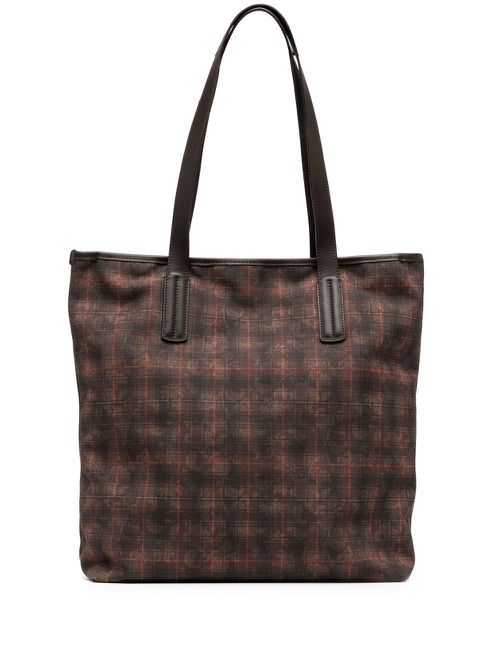 Tartan-check print tote bag - Brown