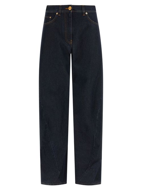 High-Waisted Cotton Jeans — Navy