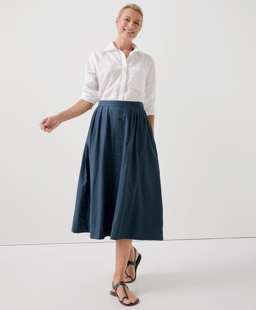 Women's French Navy Sunset Lightweight Cotton Button Skirt