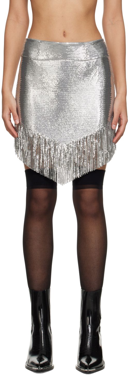 Silver fringe mini skirt
