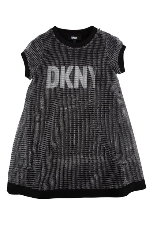 Textured Logo Print Dress — Gray