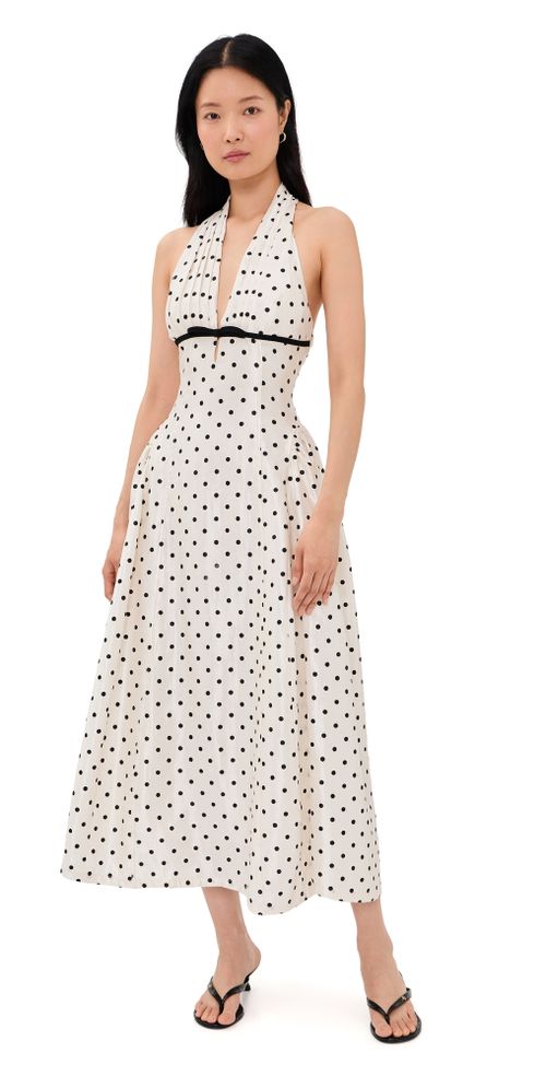 Halter Neck Polka-Dot Maxi Dress Off White