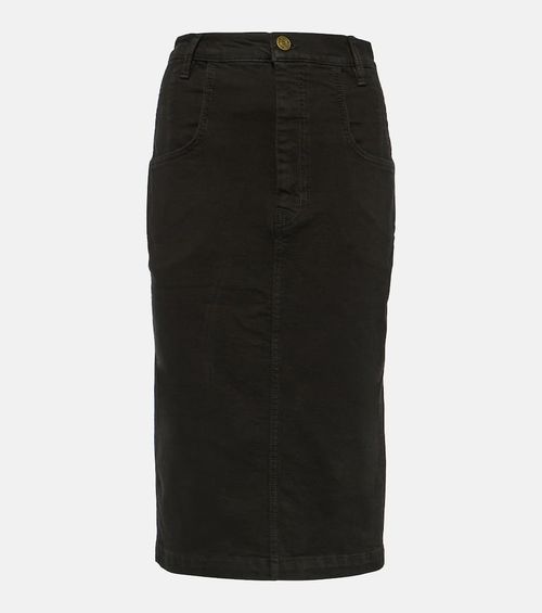 High-rise denim midi skirt