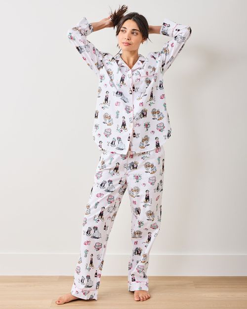 Organic Cotton Long Pajama Set in Fur Ever Yours | Women's Tall XS/T | White | Sleepwear