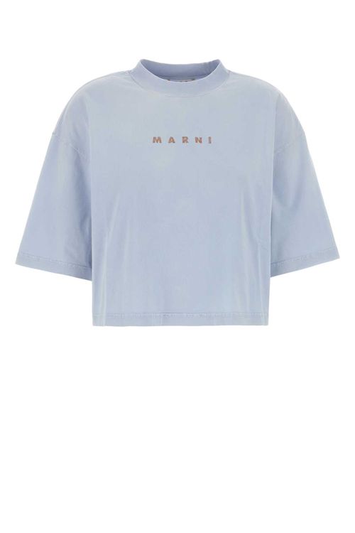 Powder Blue Cotton T-Shirt Lightblue Exterior - Women