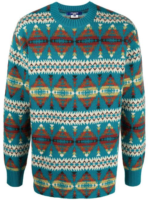 Intarsia-knit wool jumper - Blue