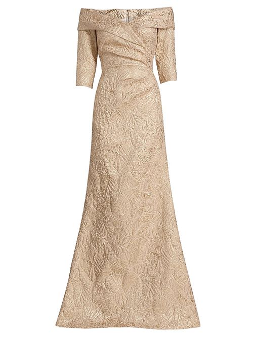 Women's Metallic Brocade Mermaid Gown - Champagne