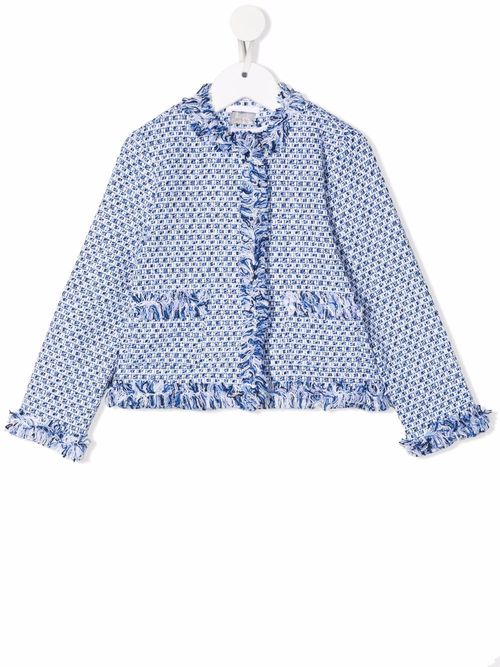 Tweed tonal fringe-edge jacket - Blue