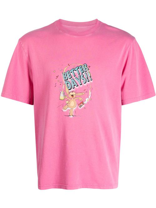 Slogan-print cotton T-shirt - Pink