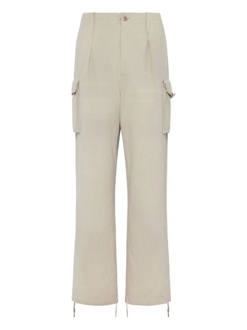 Cotton-Blend Pinstripe Pattern Cargo Trousers