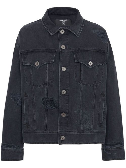 Ripped-detail denim jacket - Black