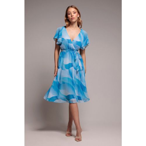 Goddiva Printed Flutter Sleeve Chiffon Midi Dress - Light Blue