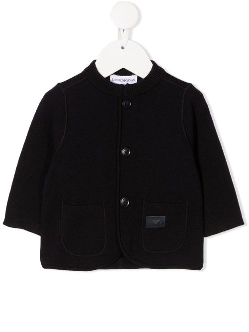 Logo patch knitted cardigan - Blue