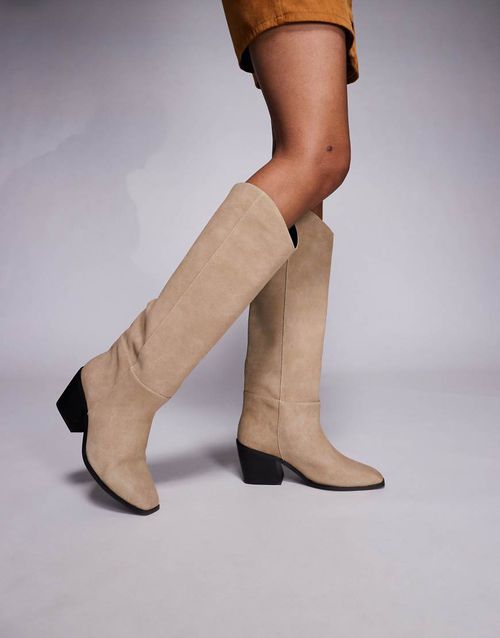 Simmi London Dallas western boots in stone faux suede-Neutral